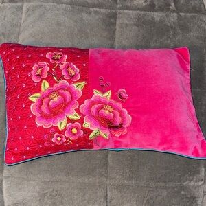 Floral Embroidered Pink Pillow